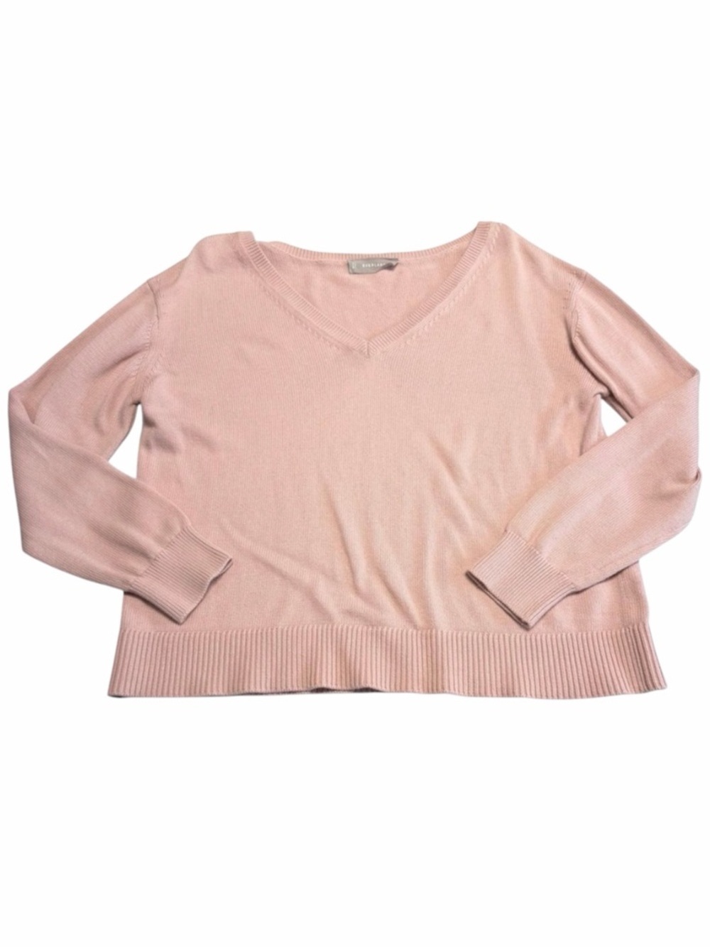 Everlane Organic Cotton Blush Pink V-Neck Sweater Women’s Small Preppy Classic